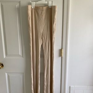 Flared leg stretchy ribbed pants